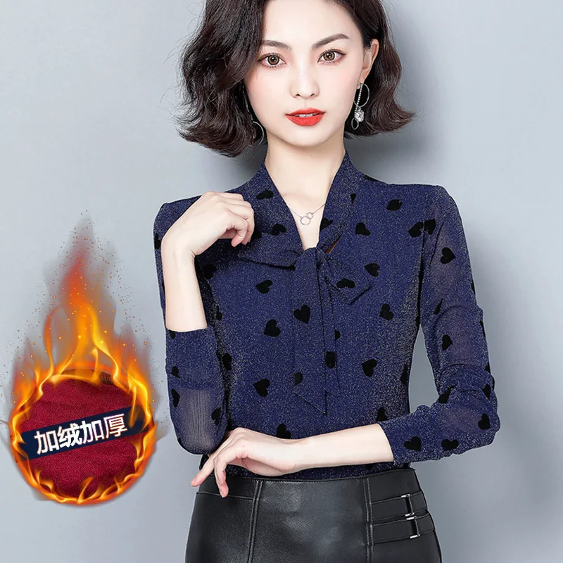 

Brushed And Thick Early Autumn Blouses Two Way of Dressing 2019 New Style Fashion Slimming Gauze Base Shirt Autumn And Winter Lo