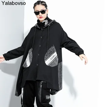 

2020 Autumn New Cardigan Hooded Trench Coat With Hat Fashion Washed Stitching Long Sleeve Coat For Women Letter Printing