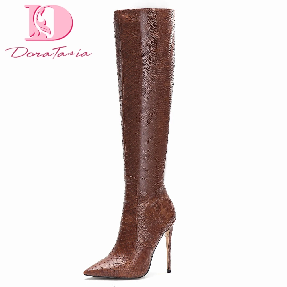 

Doratasia Brand New Design Hot Large Size 45 Super High Heels Mid Calf Boots Woman Shoes Pointed Toe 3 Colors Shoes Women Boots