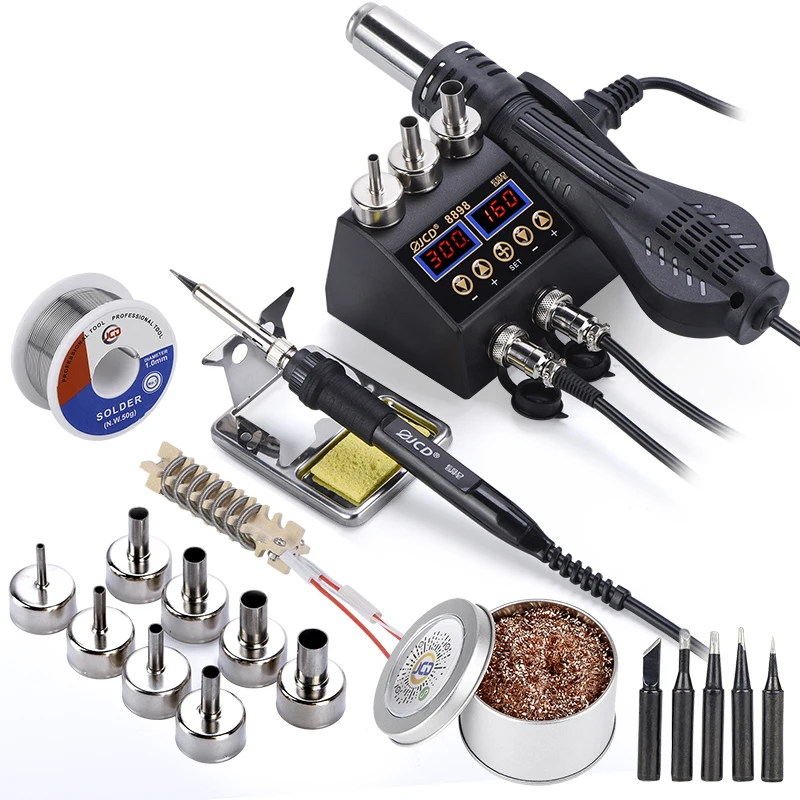

JCD Double Switch Control SMD Hot Air Gun with Soldering Iron LCD Digital Display BGA Welding Repair Station power Tools 8898