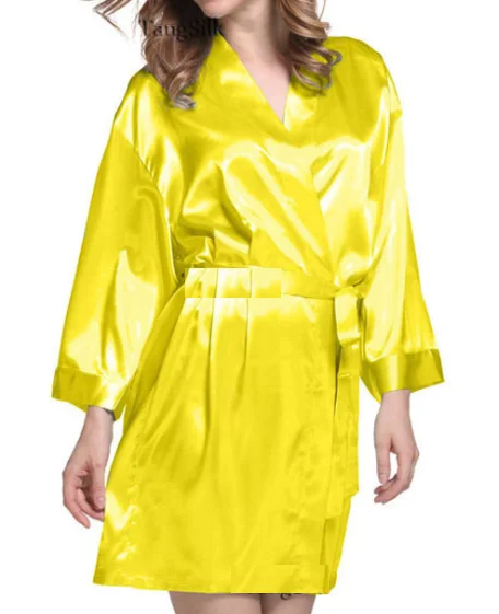 Индивидуальный подарок на день рождения, блестящий золотой Атласный халат для невесты с именами на заказ, платье с монограммой, халат, кимоно, одежда для сна - Цвет: yellow
