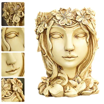

1Pc Resin Flowerpot Female Face Planter with Hole Home Flowerpot Ornament