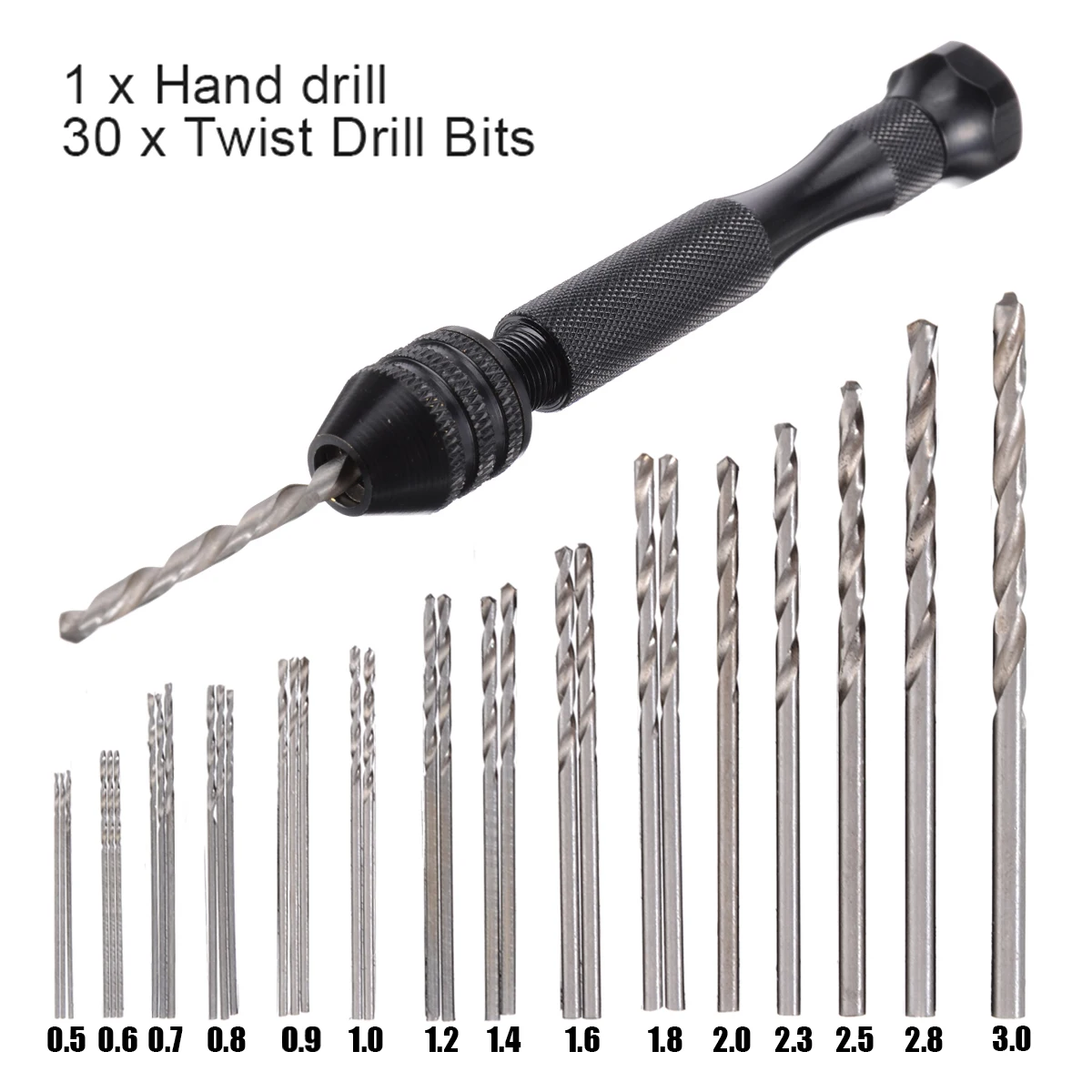 31pcs 0.5mm-3mm Hand Twist Drill Bits Set DIY Precision Hand Spiral Drill Micro Drill Bit Rotary Tool