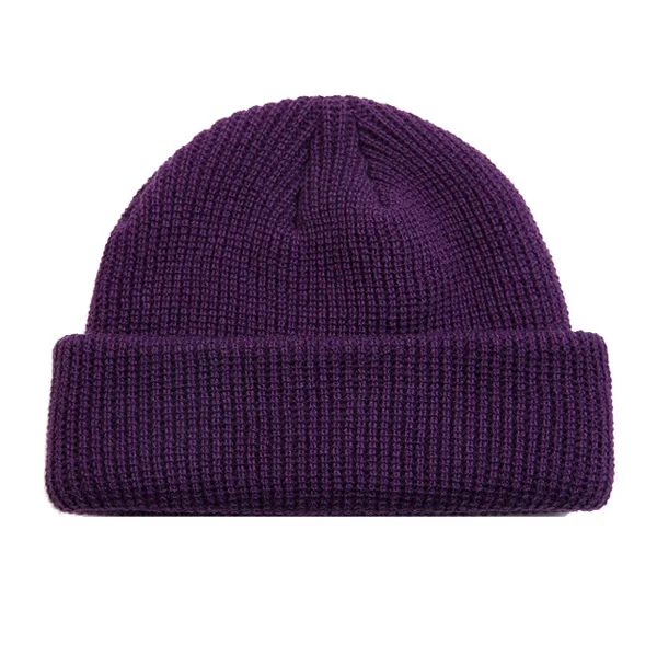 purple Мужская зимняя вязаная шапка, шапка бини с черепом, шапка Docker, уличная мужская шапка без козырьков, шапка s, женская, с манжетами, короткая, однотонная, тыква, мужская шапка s - Цвет: purple