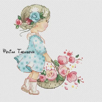

Counted Cross Stitch Kit Cross stitch RS cotton with cross stitch The little girl carrying the flower basket
