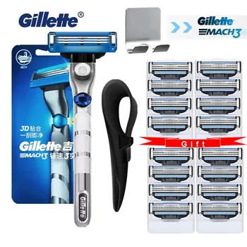 

Gillette Mach 3 Turbo 3D Men Razor Handle Machine for Shaving Razor Blade Cassettes Shaver For Beard with Rubber Sleeve Hook