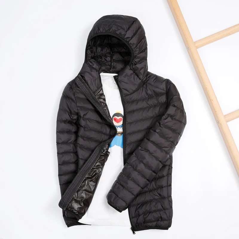 Мужской пуховик, зимний, теплый, белый, утиный пух, с капюшоном, легкое, Мужское пальто, ультра тонкий, мужской пуховик - Цвет: black mao