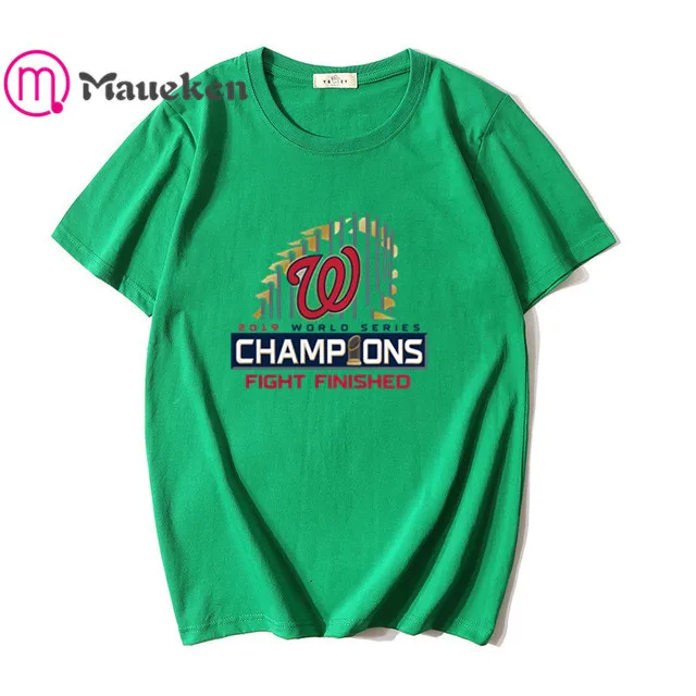 GREEN nationals world series champions T-Shirt Men Short Sleeve cotton O Neck T shirts for washington fans gift 004 - Цвет: GREEN