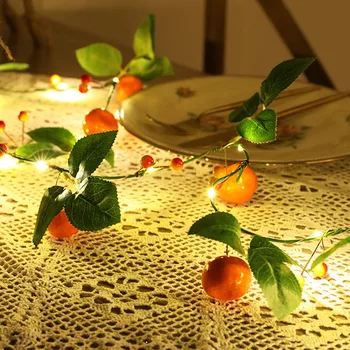

2m LED Decorationl Fruit String Light Simulation Fruit Lamp String Warm Yellow Orange Light Copper Lamp Ins Style Room Decor