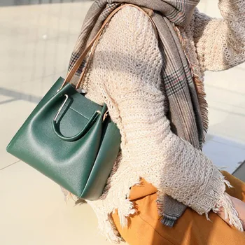 

Fashion Bucket Bags Women PU Leather Handbag High Capacity Casual Wild Bag Ladies Fresh Simple Shoulder Bags