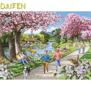 

Full Square Diamond embroidery Cross stitch Bird man flower lake DIY Diamond painting Full Round Diamond mosaic Bird man flower