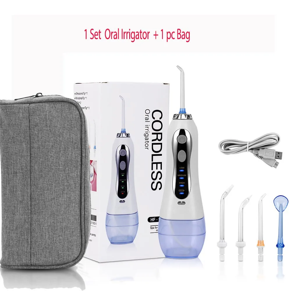 with bag Портативный ирригатор для полости рта 300 мл беспроводной USB Перезаряжаемый Стоматологический Ирригатор Электрический водный зубной Флоссер водоструйный зуб 5 наконечников - Цвет: with bag