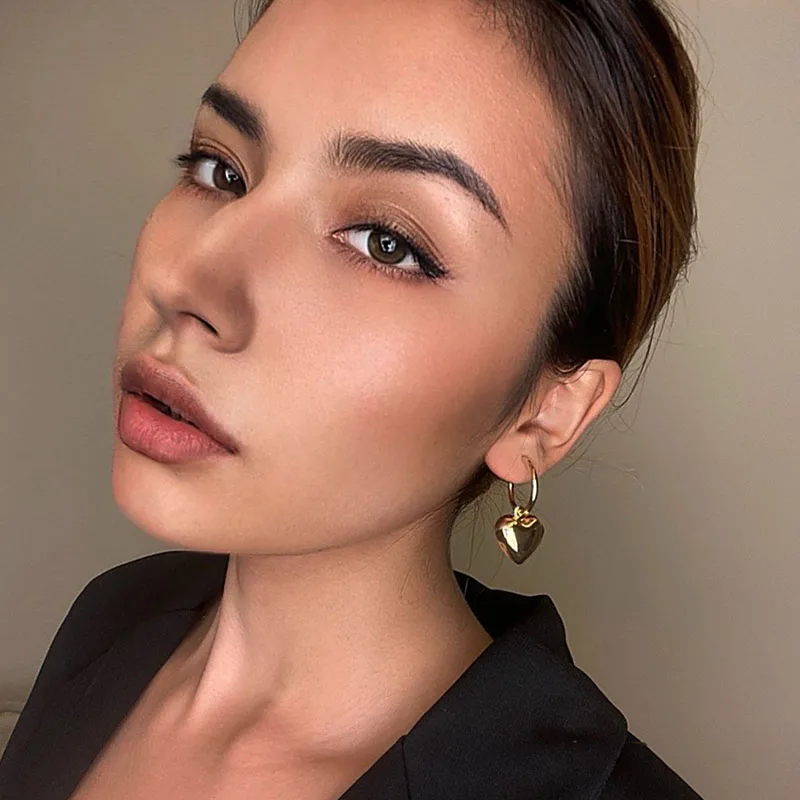 Glossy 3D Heart Shape Mini Hoop Earrings For Women 2021 New Trend Gold Color Simple Korean Jewelry Charming Earings | Украшения и