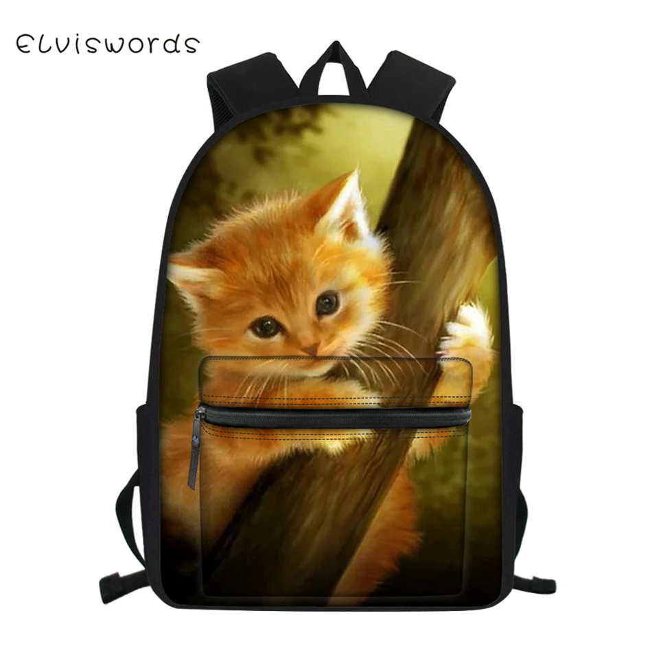 

ELVISWORDS Fashion Kids Canvas Backpack Fantasy Cats Pattern Girls School Bags Cartoon Animal Multi-functional Travel Backpack