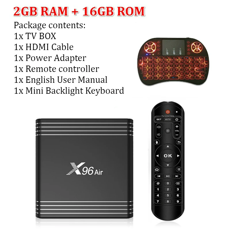 2G Backlit Keyboard T ТВ коробка X96 воздуха 8K Android 9,0 Смарт ТВ коробка 4GB 64GB Quad core Dual WiFi USB 3,0 Bluetooth 4,1 Google плеер Youtube Декодер каналов кабельного телевидения - Цвет: 2G Backlit Keyboard