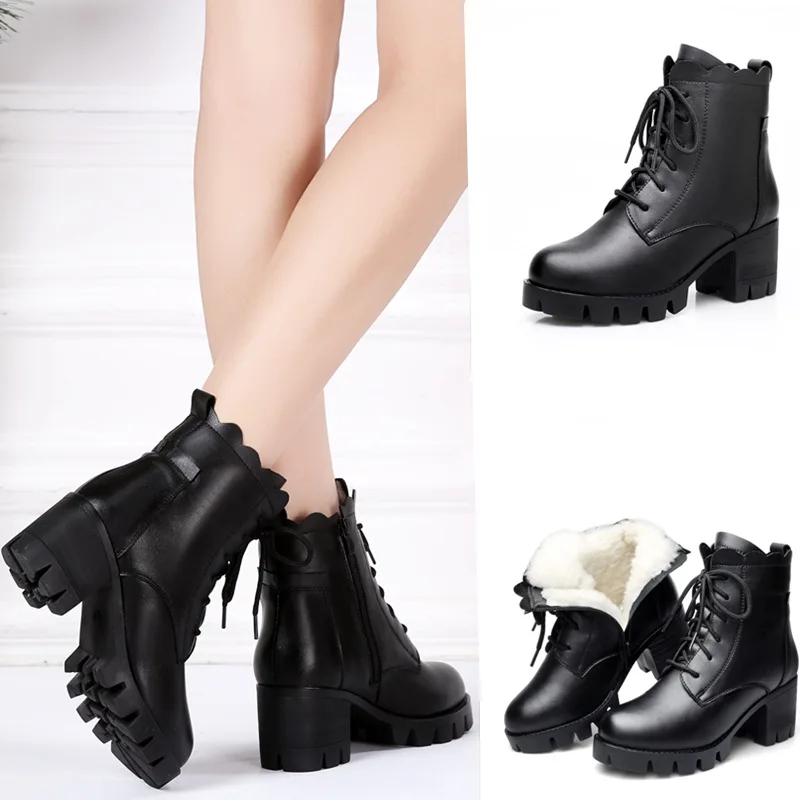 CS830 Designer boots women Keep Warm Genuine Leather High heel wool Sheepskin lining Snow boots erkek bot zapatos de mujer