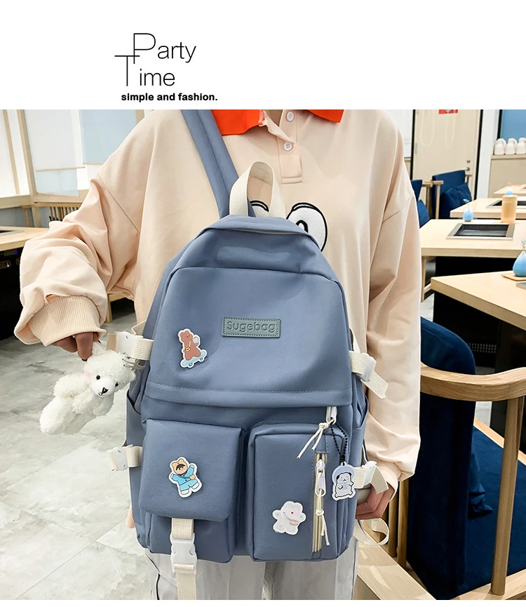 NEW 5 Piece Set backpacks fashion canvas kawaii female Korean Shoulder bag Casual College Students backpack School bag for girl