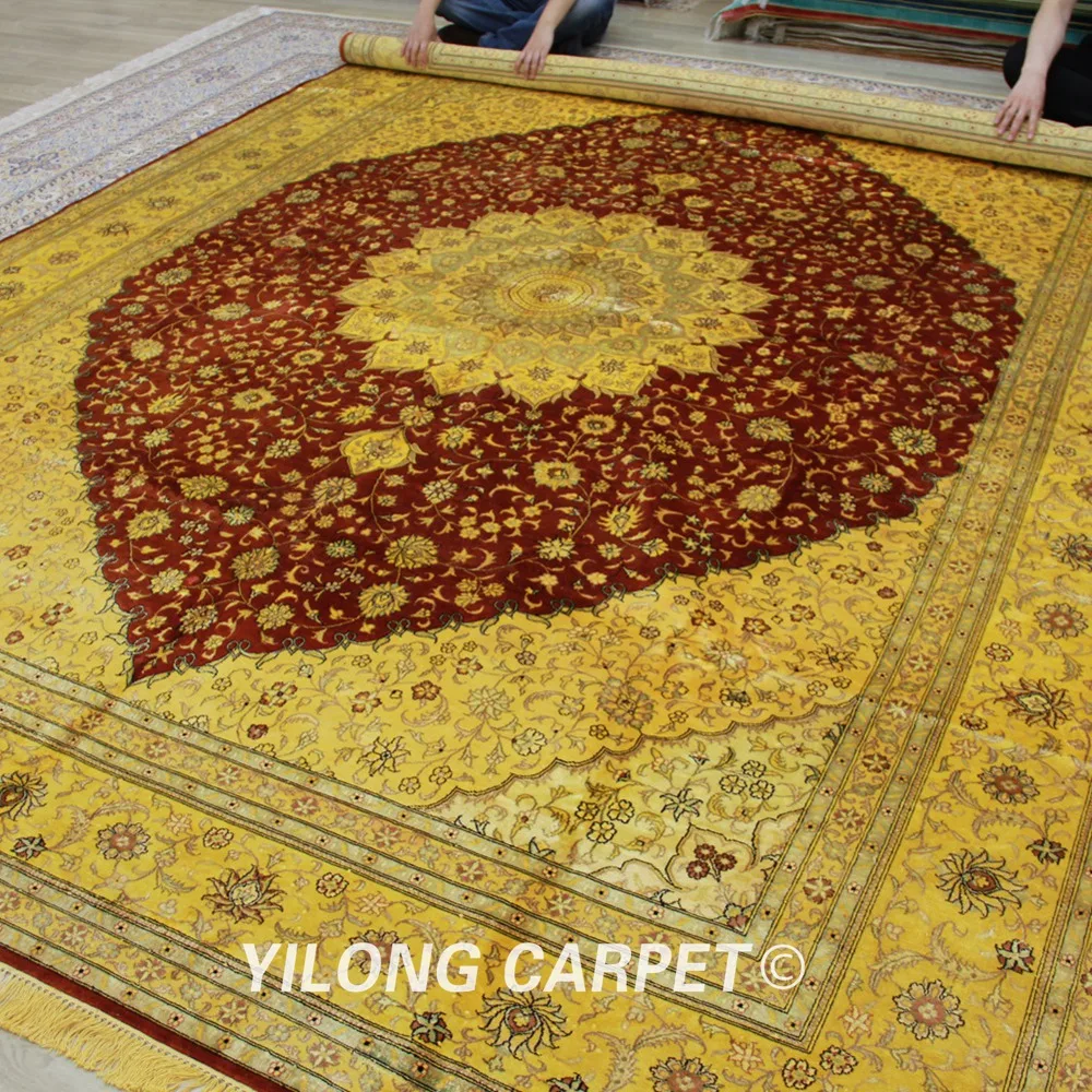 Yilong 9'x12' старинные классические персидский ковер большой красный медальон винтажный Традиционный Ковер конструкции(0901
