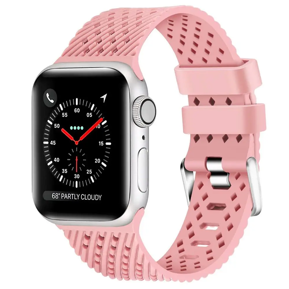 Силиконовый ремешок для Apple watch 5 ремешок 44 мм 40 мм iwatch ремешок 38 мм 42 мм ромбический узор ремешок для часов Браслет Apple watch 4 3 2 1 38 - Цвет ремешка: rose pink