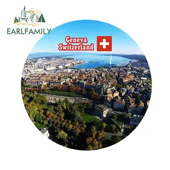 

EARLFAMILY 13cm x 13cm Geneva Switzerland Sights Flag Round Novelty Souvenir Fridge Magnet Gifts Waterproof Car Sticker Graphic