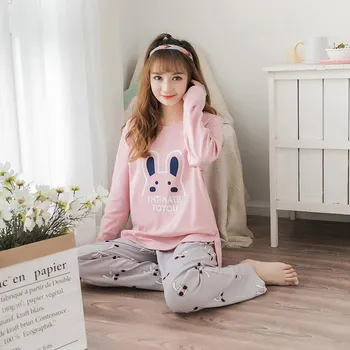 

Autumn Long Sleeve Pyjama Femme Quality Ladies Home Suit Clothes For Home Cartoon Sleepwear Women's Pajama Sets New Cotton Pijam