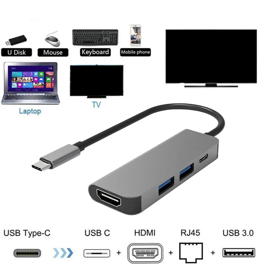 4 в 1 Мультифункциональный Тип C концентратор к HDMI 4K 2USB 3,0 и зарядка PD порт USB C многопортовый адаптер конвертер
