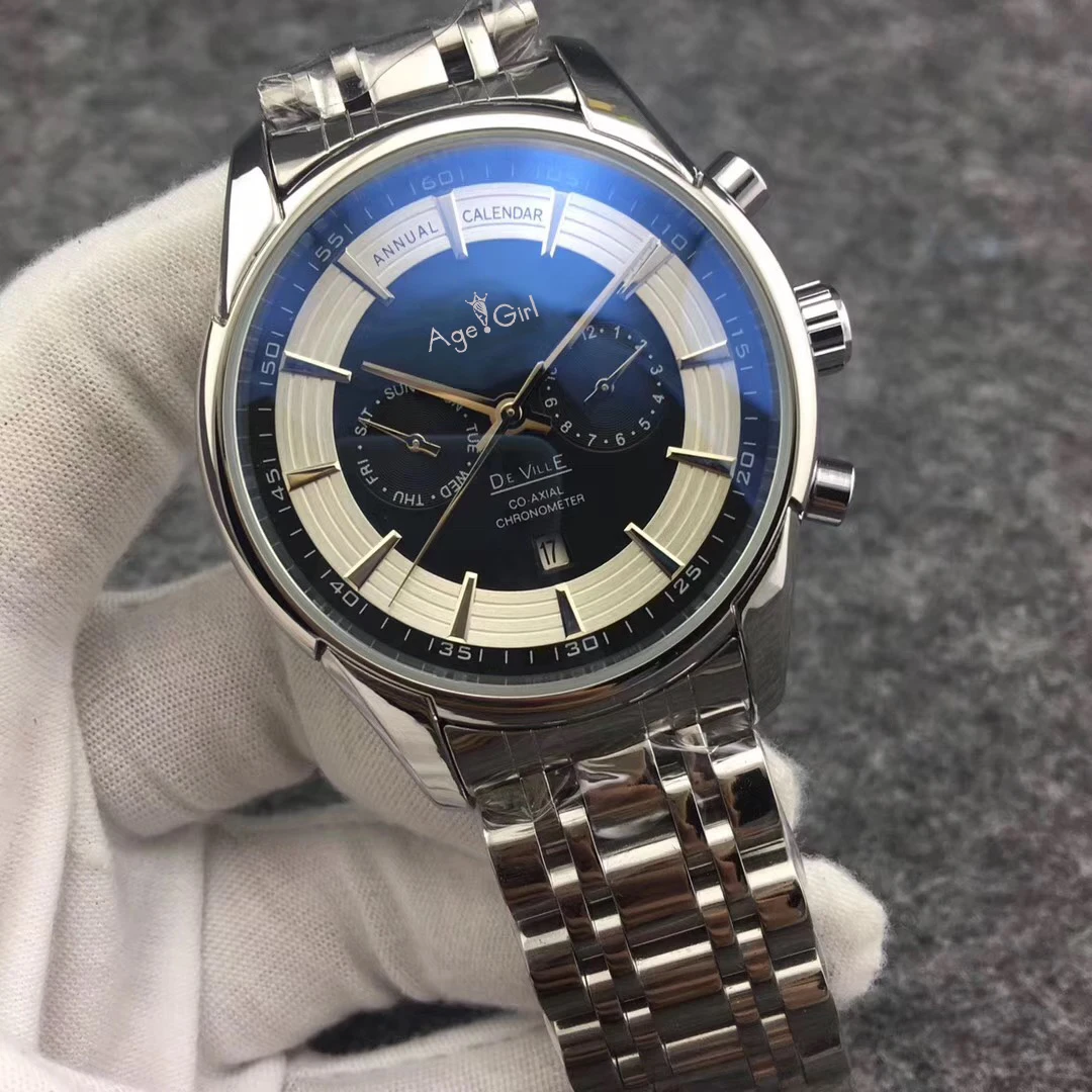 

Luxury Brand New Men Automatic Mechanical Watch Stainless Steel Silver Black Blue Multifunction Calendar Sapphire Transparent