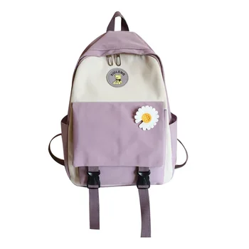 

2020 New Style Contrast Color Nylon Bag Casual School Bag Simple Small Flower Student Backpack Fashion Sports Female Bag