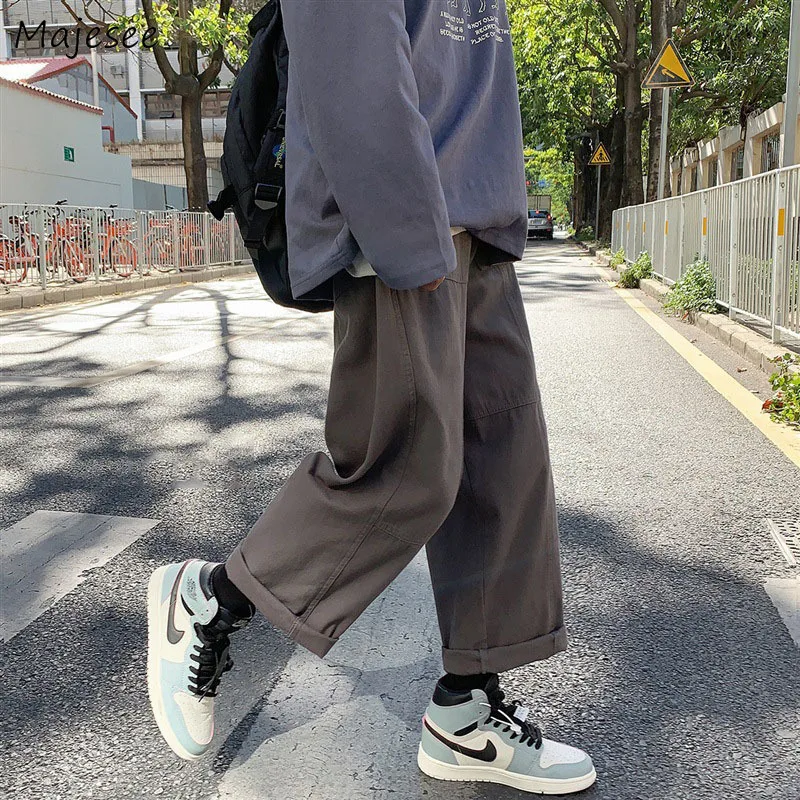 Wide Leg Pants Men Japanese Style Cargo Handsome Youth Chic Straight Oversize All-match Casual Trousers Man Ulzzang Streetwear