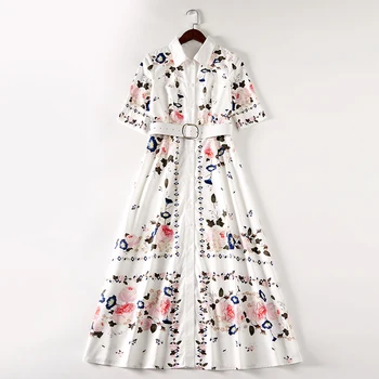

High quality latest Paris fashion show spring 2020 Runway Dress women's Short Sleeve Charming Floral Print Shirt Dress