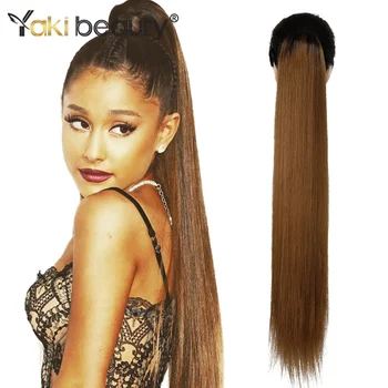 

YAKI BEAUTY Synthetic Ponytail Long Smooth Straight 30Inch 170g Human Hair Extension Wrap Around Clip In Drawstring Pony Tail