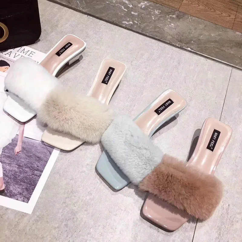 

Square heel Med Flock Shoes Slides Slippers Women Summer Ladies Flip Flops Pokemon Plush Loafers Fenty Beauty Sliders