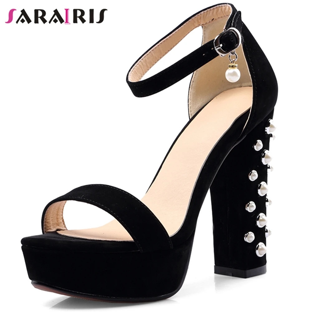 

SARAIRIS Plus Size 32-46 New Female Fashion Pearl Platform Sandals Party Sexy Sandals Women Extreme High Heels Shoes Woman