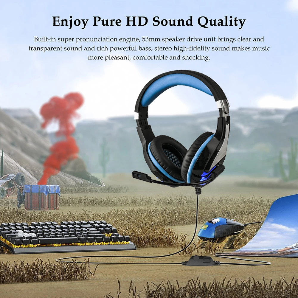Wired Headphone with Mic Volume Control LED Headphones Game Over Ear Gaming Headset Compatible with PS4 Computer Tablet PC