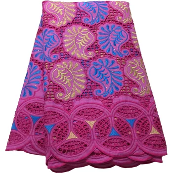 

(5yards/pc) latest Swiss cotton lace fuchsia pink African voile lace fabric with wonderful embroidery for party dress CS283