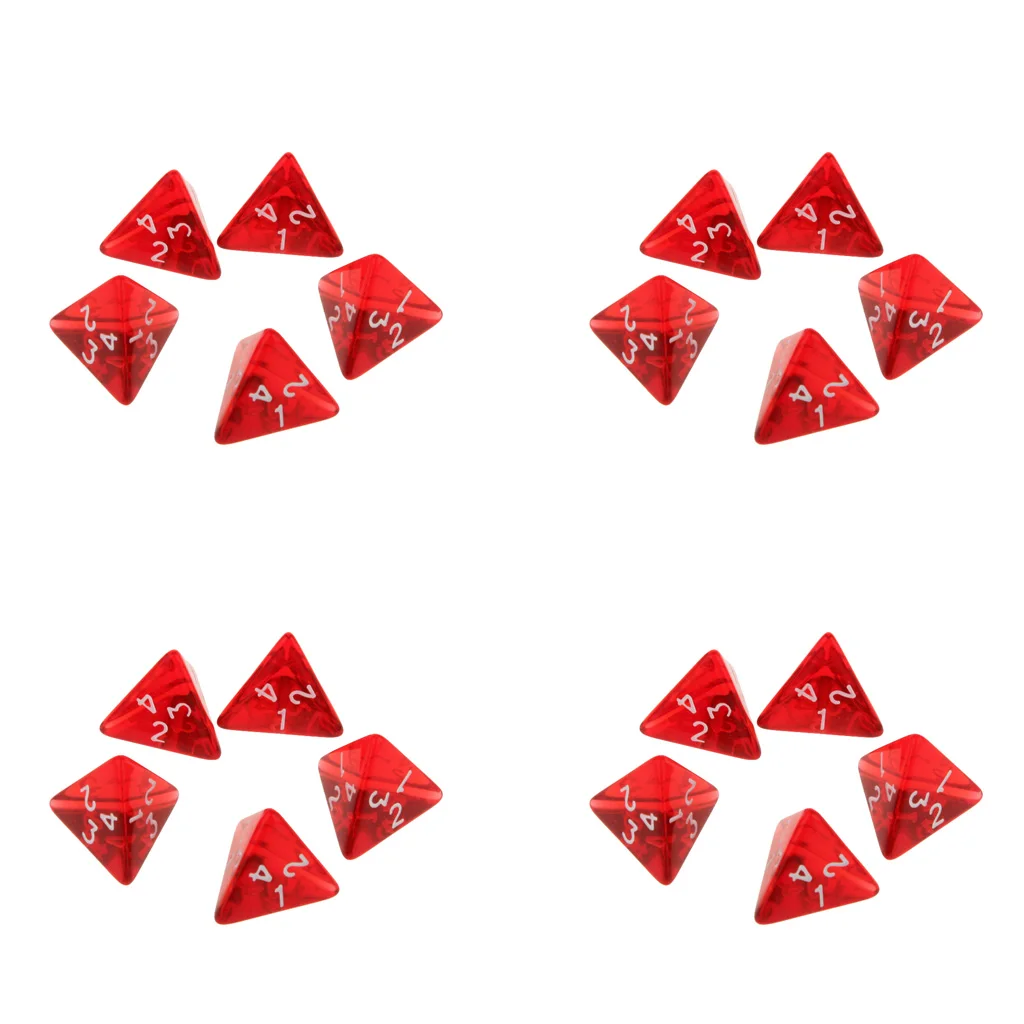 2cm Polyhedral Four Sided Dice Set Table Games D4 D&D TRPG Colors Dice Pack Of 20