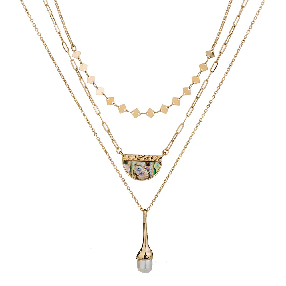 Multilayer Resin Colorful Abalone Shell Fan Shape Pendant Waterdrop Fresh Pearl Beads Charm Necklace Jewelry Party Gift | Украшения и
