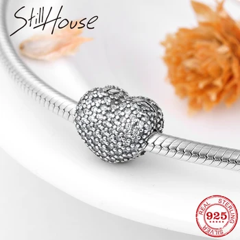 

High Quality 925 Sterling Silver Heart shape Clear Like Crystal CZ Clips Beads Fit Original European Charm Bracelet Jewelry 2018