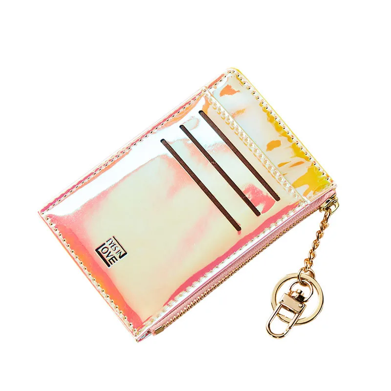 Лазерный цветной мини-кошелек для женщин кошелек для монет модный Одноцветный ключ карта многофункциональный клатч Подушка дизайнерский маленький кошелек - Цвет: Pink