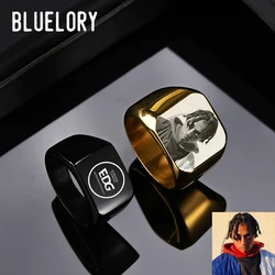 Bluelory Personalized Stainless Steel Laser Engrave Name Logo Photo Custom Women Men Rings For Boyfriend Cool Jewelry