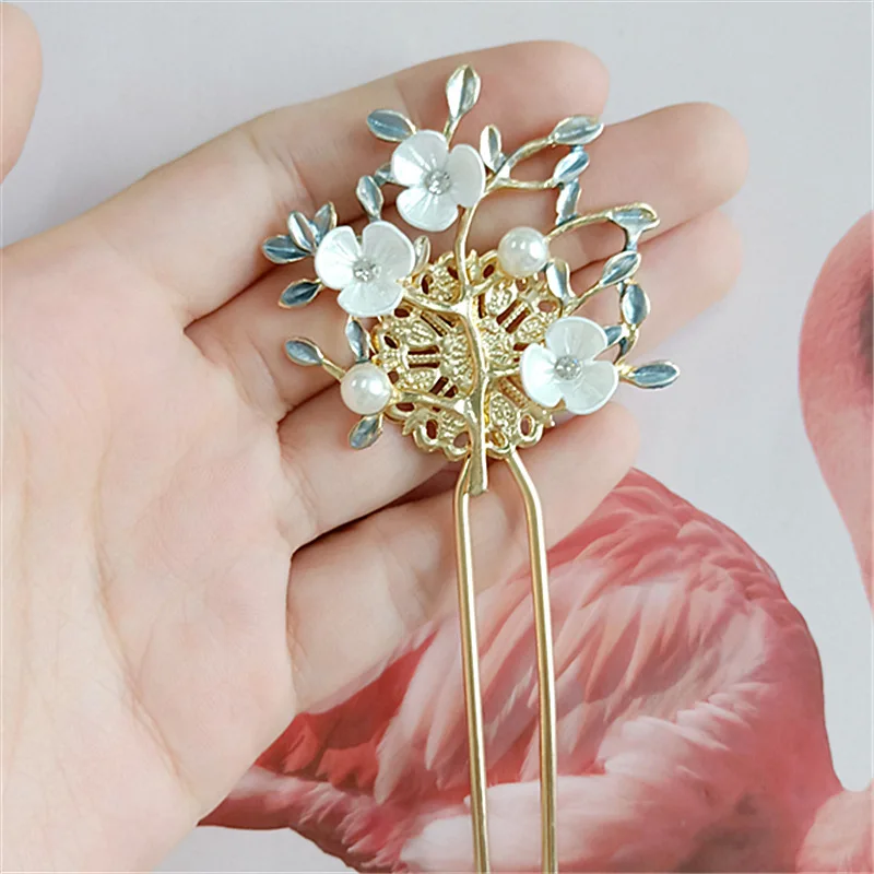 

Wholesale 5pcs/lot 4.2*16cm Pearl Diamond Alloy Hairpin Clip Accessories Diy Bride hair Making Material Ancient Wind Jewelry