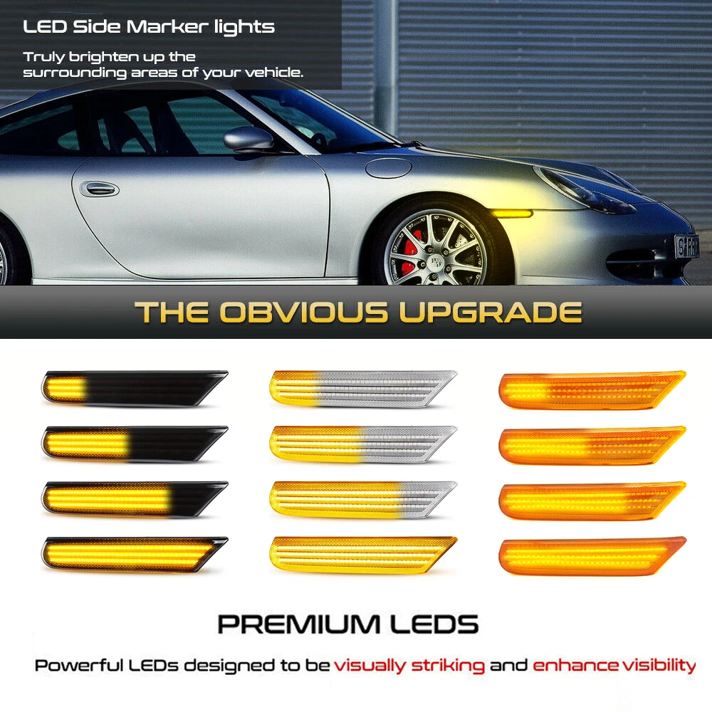 2Pcs Dynamic Amber LED Side Marker Light For Porsche Boxster