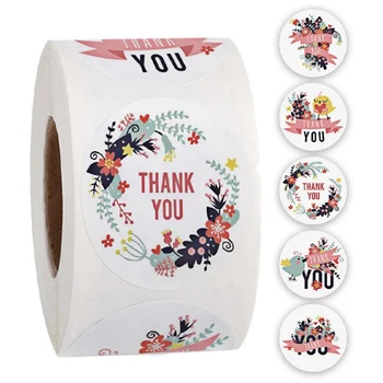 

500Pcs/Roll Round Floral Thank You Stickers Scrapbooking For Package Seal Labels Custom Sticker Decoration Wedding Sticker