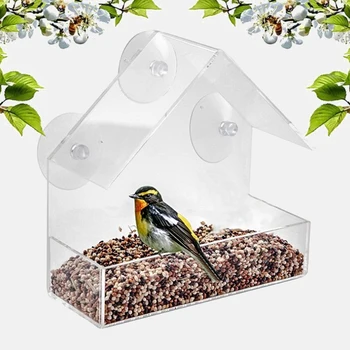 

Acrylic Transparent Window Viewing Bird Feeders Bird Feeder Tray Birdhouse Suction Cup Mount House Type Feeder 15x6.1x15.2cm