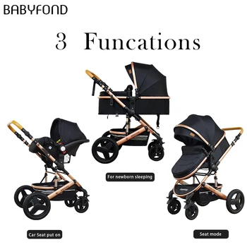 Babyfond Luxury 4 in 1 Baby Stroller High Landscape Travel Light Newborn Pram Folding Two-way Shock-absorbing Child Car Send Bag 2