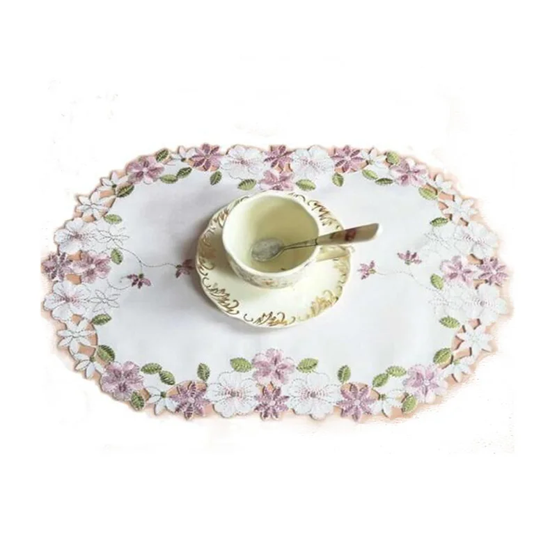 Modern Satin Embroidery Placemat Cup Mug Tea Coffee Coaster Kitchen