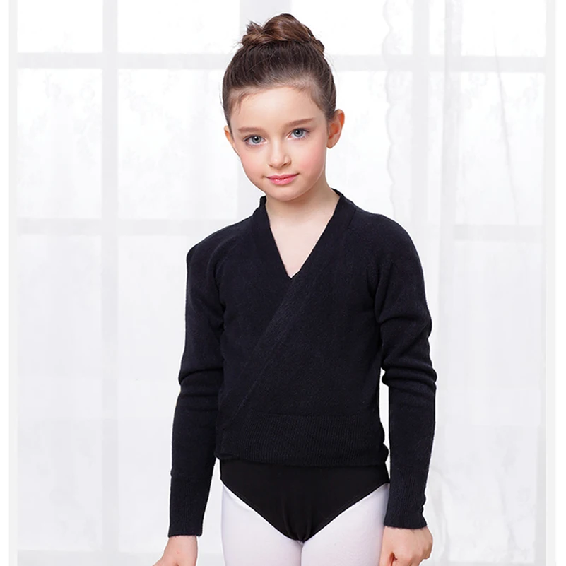 

Girls Long Sleeve Ballet Dance Crossover Cardigan Jacket Kids Knitted Ballet Wrap Sweaters Gymnastics Costume 5-10Years 3Colors