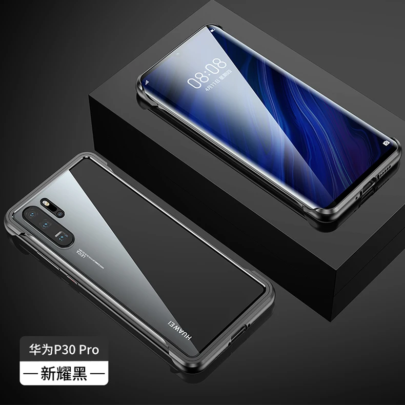 Металлический бампер чехол для huawei P30 Pro, Магнитный чехол P30Pro с закаленным стеклом, задняя крышка для huawei P30, металлический чехол без оправы s