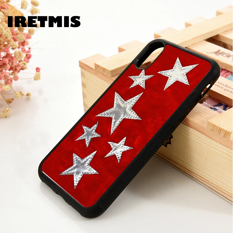 

Iretmis 5 5S SE 6 6S Soft TPU Silicone Rubber phone case cover for iPhone 7 8 plus X Xs 11 Pro Max XR red silver stars