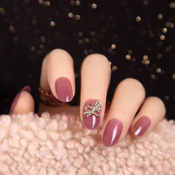 

24pc decorated false nails Semi-Permeable Pink Medium-Length Detachable Waterproof Bridal Nail Art Nail Patch TY